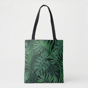 Tropical Night Green: Exotic Plant Pattern Tote Bag