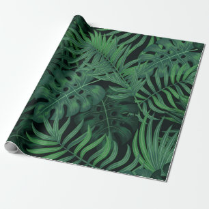 Tropical night green seamless pattern wrapping paper