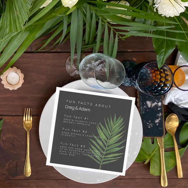 Tropical Night Palm Leaf Fun Facts About Couple Napkin (Creator Uploaded)