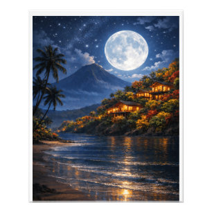 Tropical Night Paradise – Moonlit Beach  Photo Print