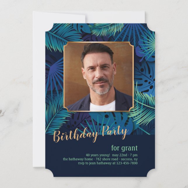 Tropical Night Photo Birthday Party Invitation (Front)