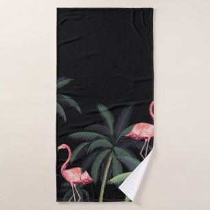 Tropical night vintage wild birds flamingo, palm t bath towel