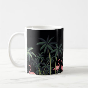 Tropical night vintage wild birds flamingo, palm t coffee mug