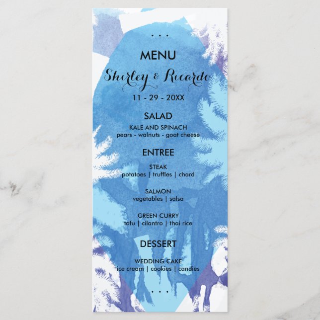 Tropical Night Wedding Menu Cards (Front)