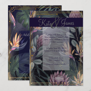 Tropical Nights Navy and Gold Wedding Invitation