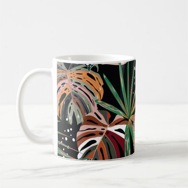 Tropical Noir: Dark Exotic Forest Pattern Coffee Mug (Left)
