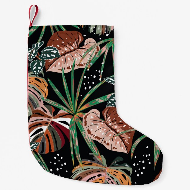 Tropical Noir: Dark Exotic Forest Pattern Small Christmas Stocking (Front)