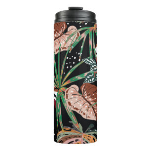 Tropical Noir: Dark Exotic Forest Pattern Thermal Tumbler