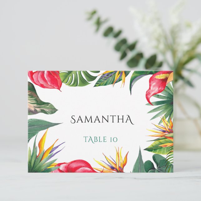 Tropical Oases Flowers Wedding Escort Card (Standing Front)