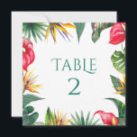 Tropical Oases Flowers Wedding-Table Number Thank You Card<br><div class="desc">Elevate your wedding decor with this stunning table number,  featuring a luxurious tropical flower and exquisite typography. Its sophisticated and classy design is fully customisable,  allowing you to add your text,  images,  and fonts. Perfect for creating an enchanting atmosphere,  this design is an ideal choice for tropical-themed weddings.</div>