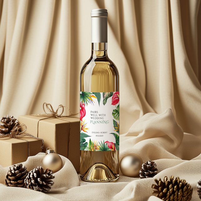 Tropical Oases Flowers Wedding  Wine Label (Creator Uploaded)
