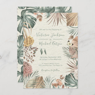 Tropical Oasis Modern Palm leaf Wedding Invitation