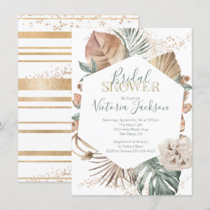 Tropical Oasis Palm Leaf Gold Bridal Shower Invitation
