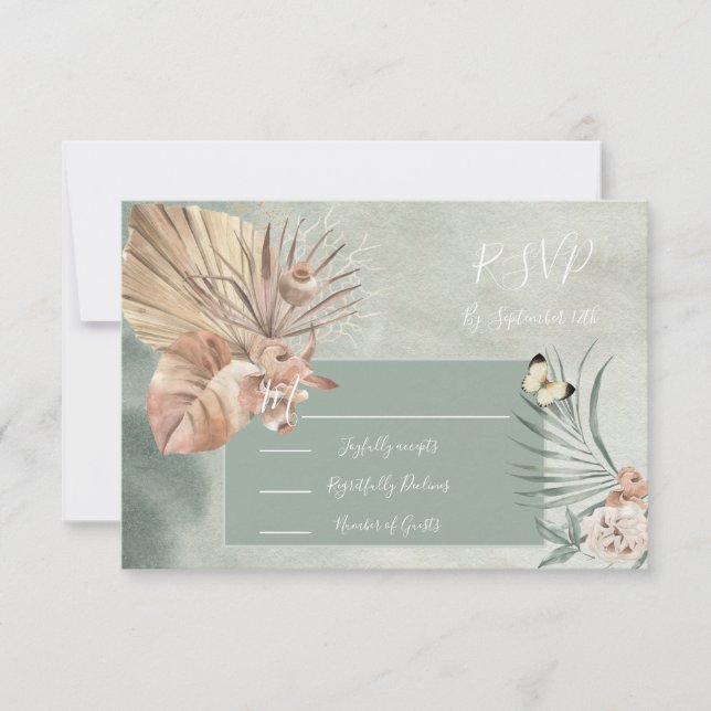 Tropical Oasis Palm leaf response cards RSVP (Front)