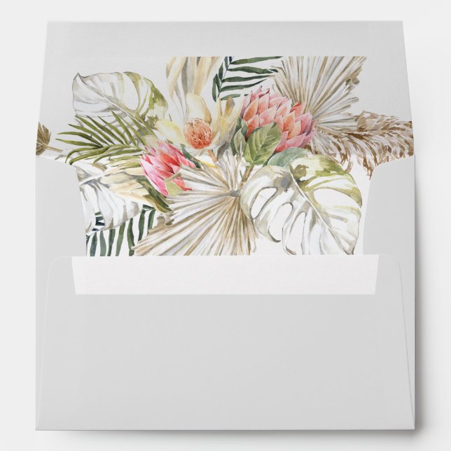 Tropical Oasis Pampas  Protea Wedding Envelope (Back (Bottom))