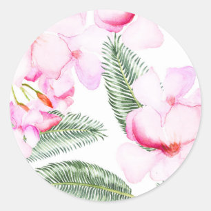 Tropical Oasis Pink Green Hawaiian Bridal Shower Classic Round Sticker