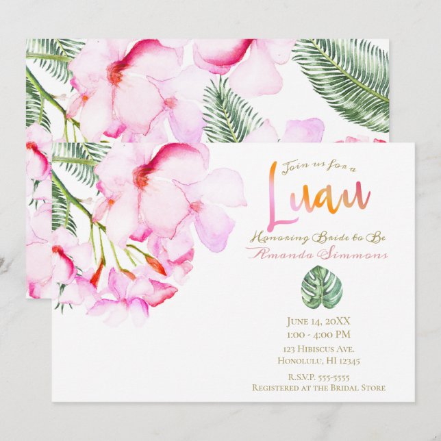 Tropical Oasis Pink Green Hawaiian Bridal Shower Invitation (Front/Back)