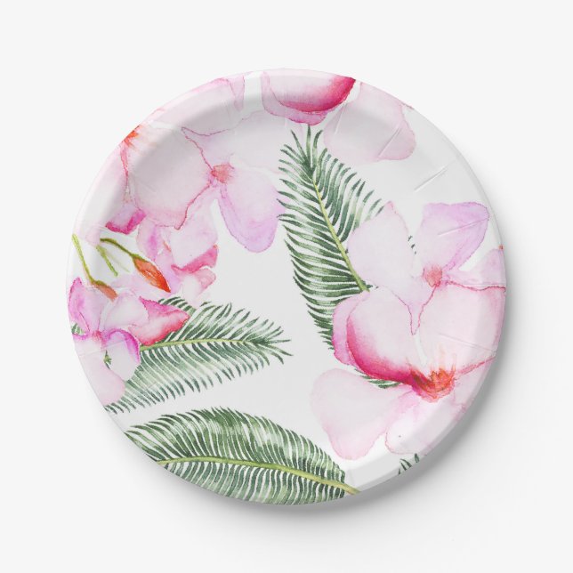 Tropical Oasis Pink Green Hawaiian Bridal Shower Paper Plate (Front)