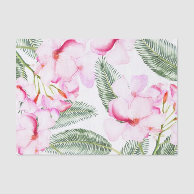 Tropical Oasis Pink Green Hawaiian Floral Wedding Tissue Paper (Front)