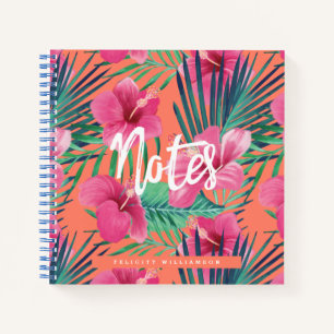 Tropical Oasis Watercolor Palm & Hibiscus Floral Notebook