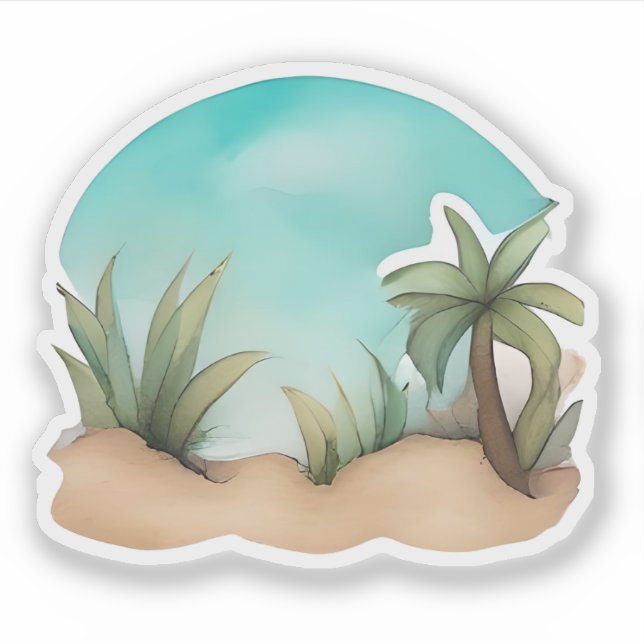 Tropical Oasis Watercolor Scene (Front)