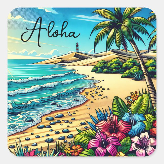 Tropical Ocean Aloha Vacation  Square Sticker (Front)