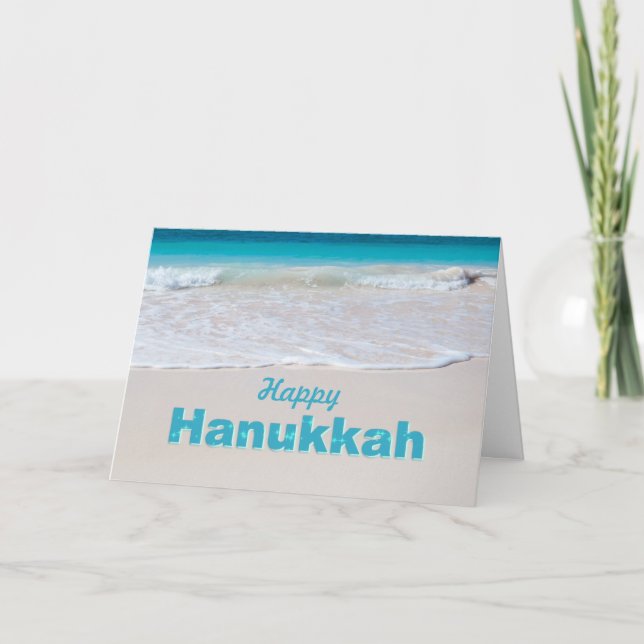 Tropical Ocean Beach Hanukkah Greeting Card (Front)