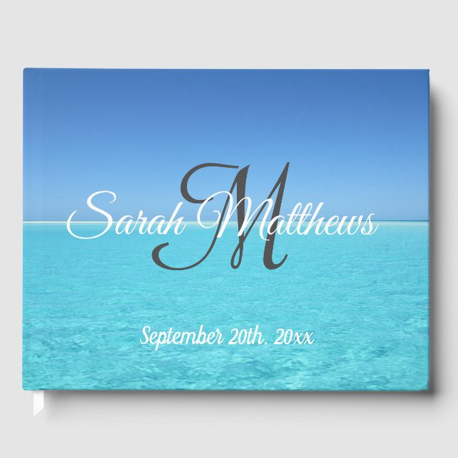 Tropical Ocean Beach Monogram Wedding Guest Book (Front)