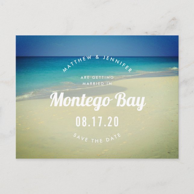 Tropical Ocean Beach Sand Wedding Save the Date Announcement Postcard (Front)