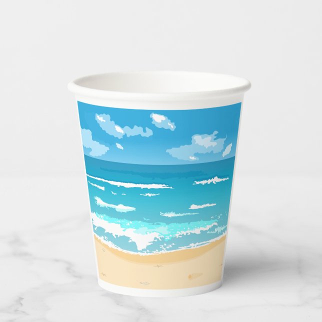 Tropical Ocean Beach Scene Coastal Landscape  Paper Cups (Front)