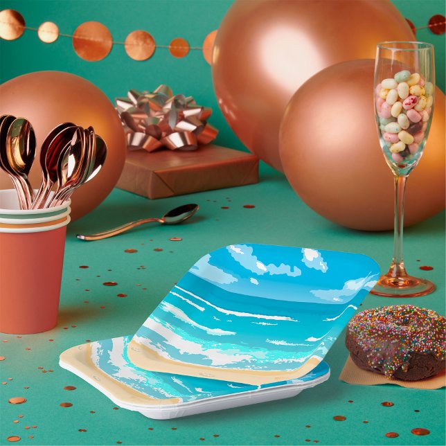 Tropical Ocean Beach Scene Coastal Landscape  Paper Plate (Creator Uploaded)