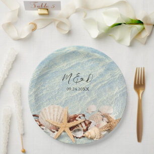 Tropical Ocean Beach Seashell Marble Wedding  Paper Plate