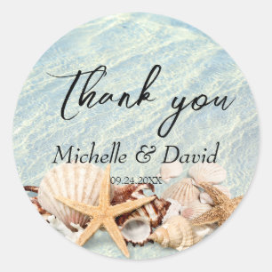 Tropical Ocean Beach Seashell Wedding Classic Round Sticker