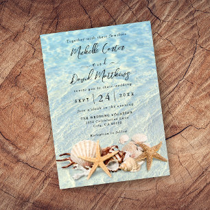 Tropical Ocean Beach Seashell Wedding Invitation