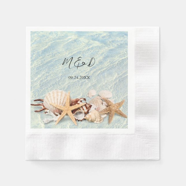 Tropical Ocean Beach Seashell Wedding Napkins (Front)