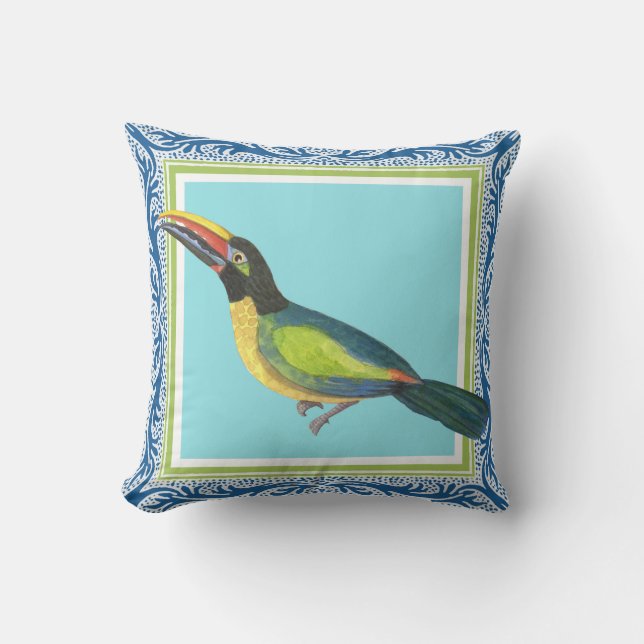 Tropical Ocean Beach Toucan Bird Batik Pattern Art Cushion (Front)
