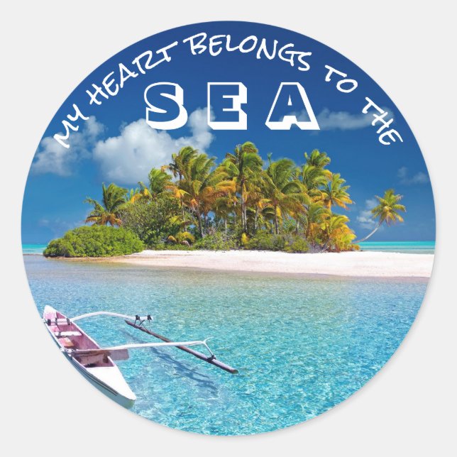 Tropical Ocean Beach Typography Classic Round Sticker (Front)