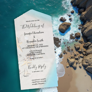 Tropical ocean beach wedding all in one invitation