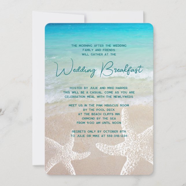 Tropical Ocean Beach Wedding Breakfast Invitation (Front)