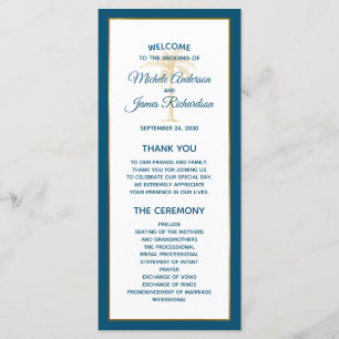 Tropical Ocean Blue Gold Palm Tree Beach Wedding Programme