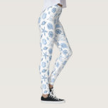 Tropical Ocean Blue Nautical Vintage Seashells Leggings<br><div class="desc">Beautiful leggings featuring a blue and white shell pattern. Perfect for a tropical or beach house vacation,  working out or everyday fun wear on the shore.</div>
