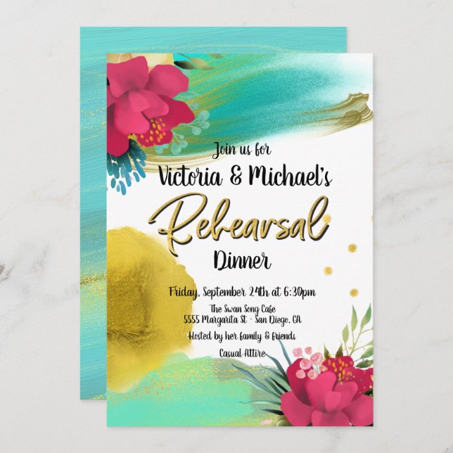 Tropical Ocean Breeze Rehearsal Dinner Invitation (Front/Back)