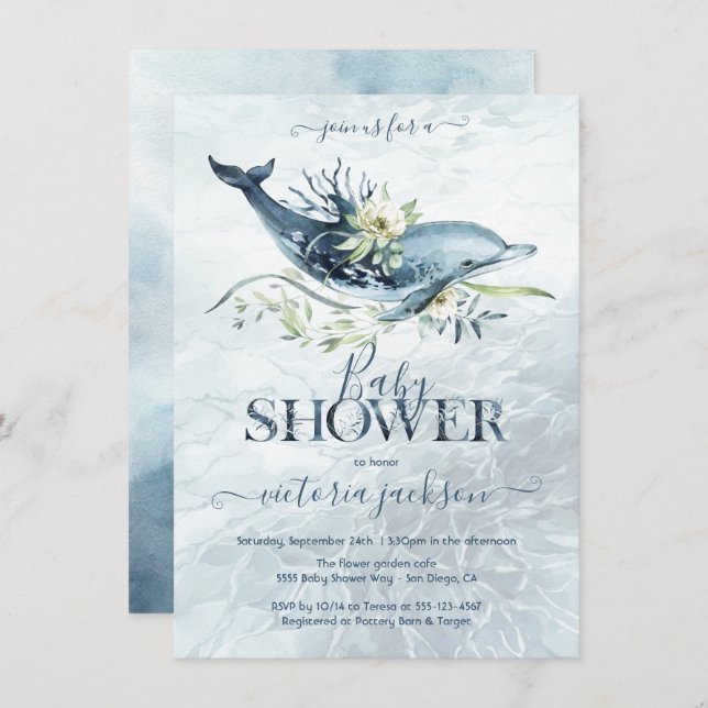 Tropical Ocean Dolphin Baby Shower Invitation (Front/Back)