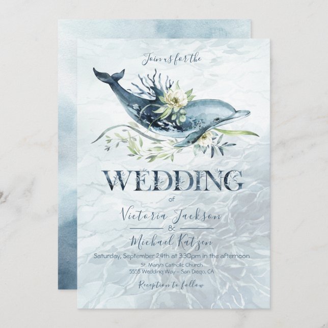 Tropical Ocean Dolphin Wedding invitations (Front/Back)