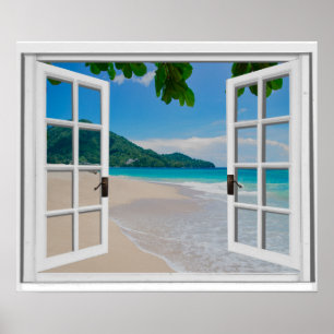 Tropical Ocean Faux Window View Poster