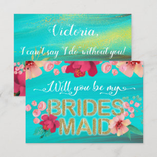 Tropical Ocean Gold Will you be my bridesmaid Invitation