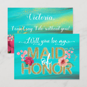 Tropical Ocean Gold Will you be my Maid of Honour Invitation