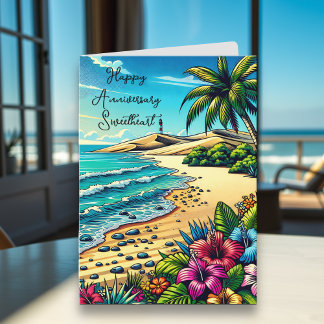 Tropical Ocean Happy Anniversary Personalised Card