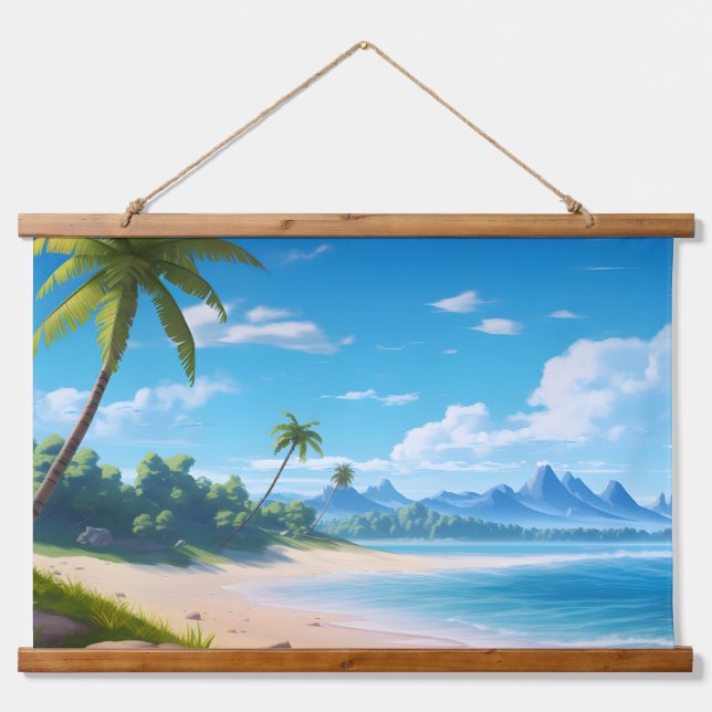 Tropical Ocean Island Sandy Beach Shore Hanging Tapestry (Front)