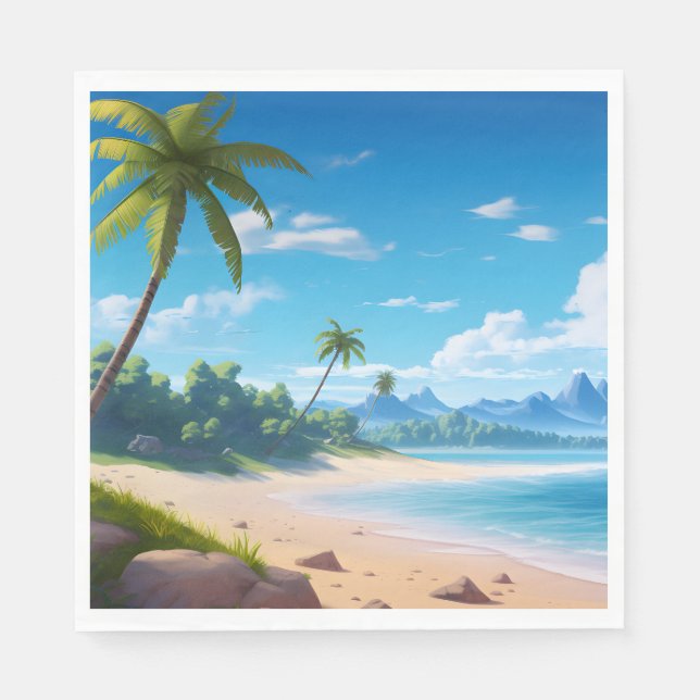 Tropical Ocean Island Sandy Beach Shore Napkin (Front)